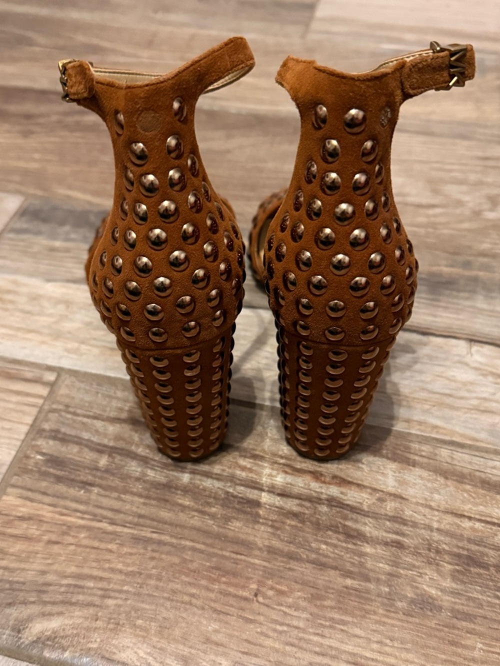 Michael Kors Leela Brown Studded Suede Sandals - Picture 5 of 8